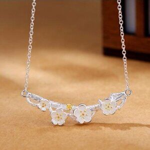Jewelry necklace flower floral 925 sterling silver gold tone elegant beautiful
